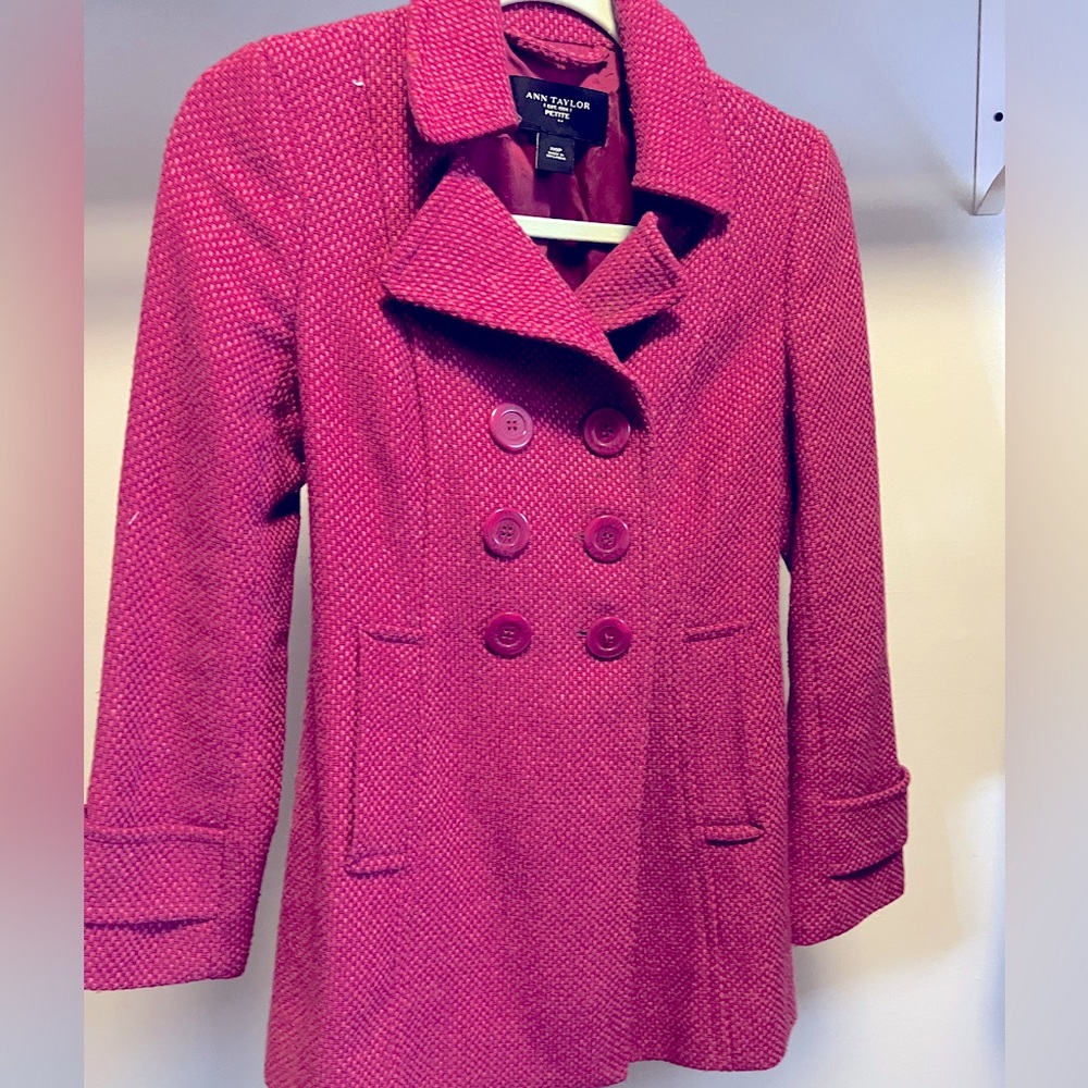 Ann Taylor xxsp Pink Tweed Double Breasted Car Coat